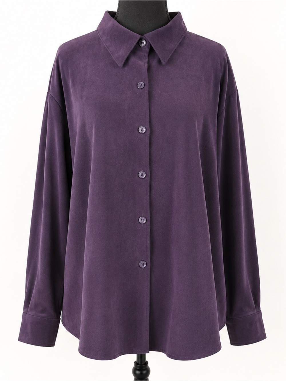 Venezia Jeans Plum Faux Suede Button Front Blouse Soft Minimalist Quiet Luxury